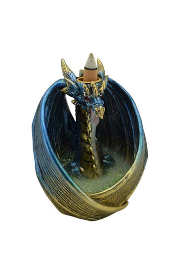 ZenN - Blue Gold Dragon w/ LED Backflow Incense Burner 4.4x3.7x5.8”