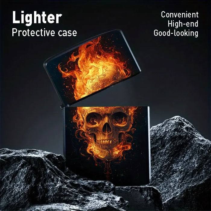 Flames & Skull Metal Lighter Case