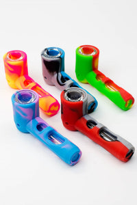 Pipe à main en silicone multicolore avec bol et tube en verre