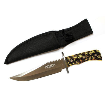 Defender - 10.8″ Serrated Blade Silver & Black Hunting Knife