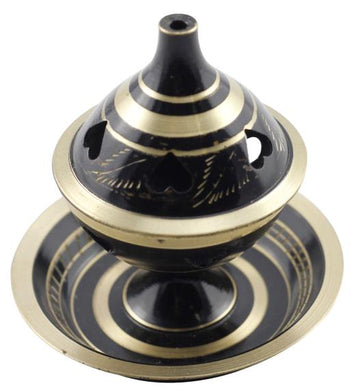 ZenN - Brass Black & Golden Incense Burner w/ Plate