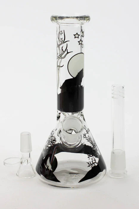 Glow in the Dark 7.5" Beaker Glass Water Bong Wolf