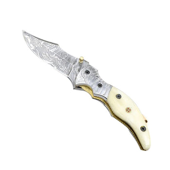 The Bone Edge - 7.5" Damascus Wyrmspike Foldable Knife