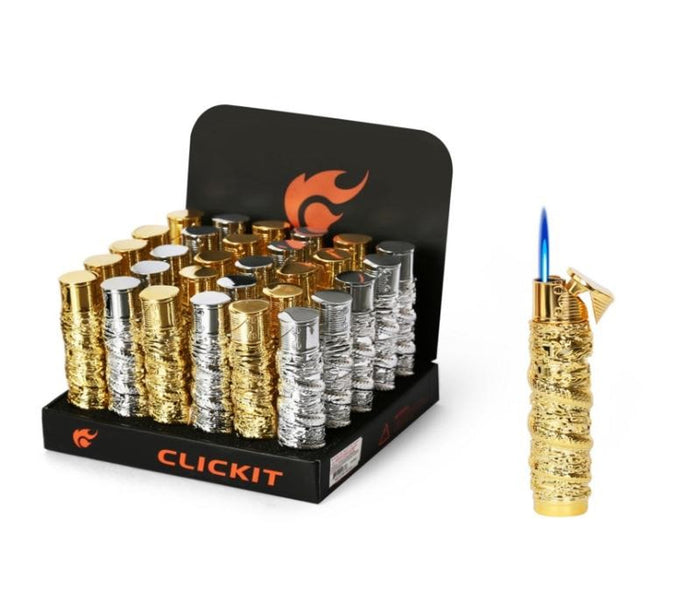 Clickit - Dragon Silver & Gold Single Flame Torch Lighter