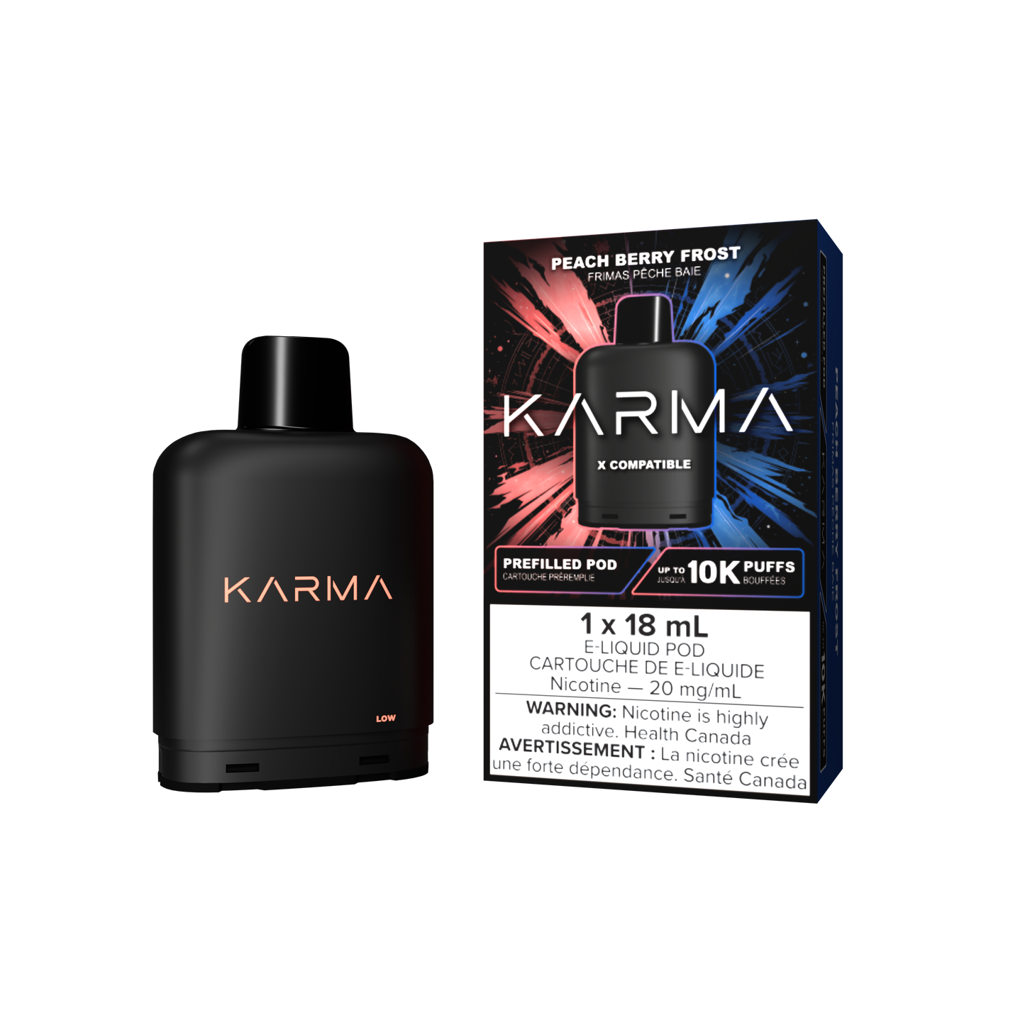 KARMA 10000 Puff 18mL X Compatible Replacement Pods Peach Berry Frost