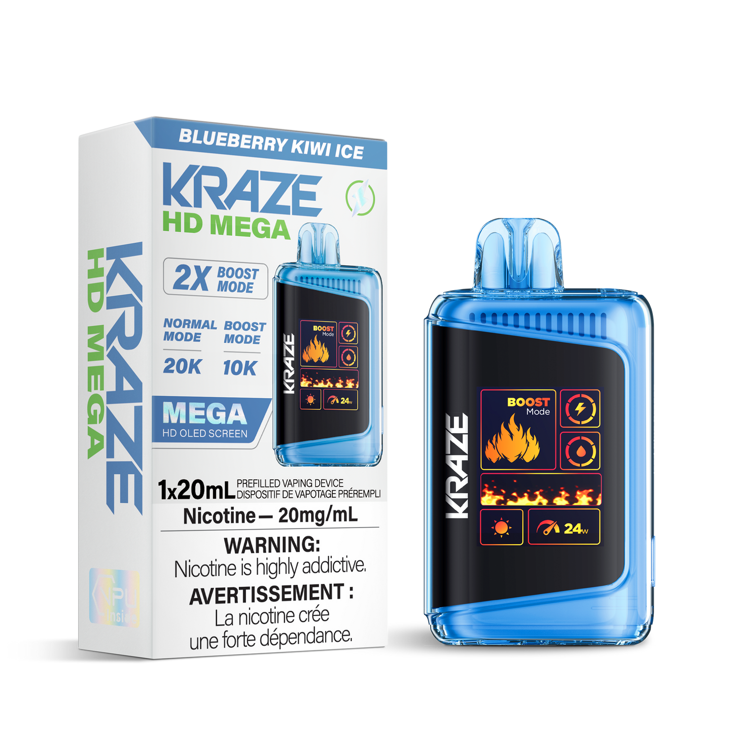 Kraze HD Mega 20k Rechargeable Disposable Vape Blueberry Kiwi