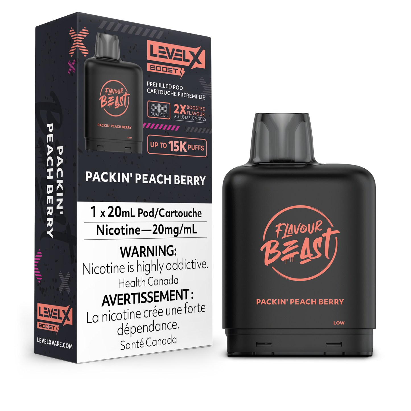 Flavour Beast Level X Boost Replacement Pod 20mL 15000 Puff Packin Peach Berry