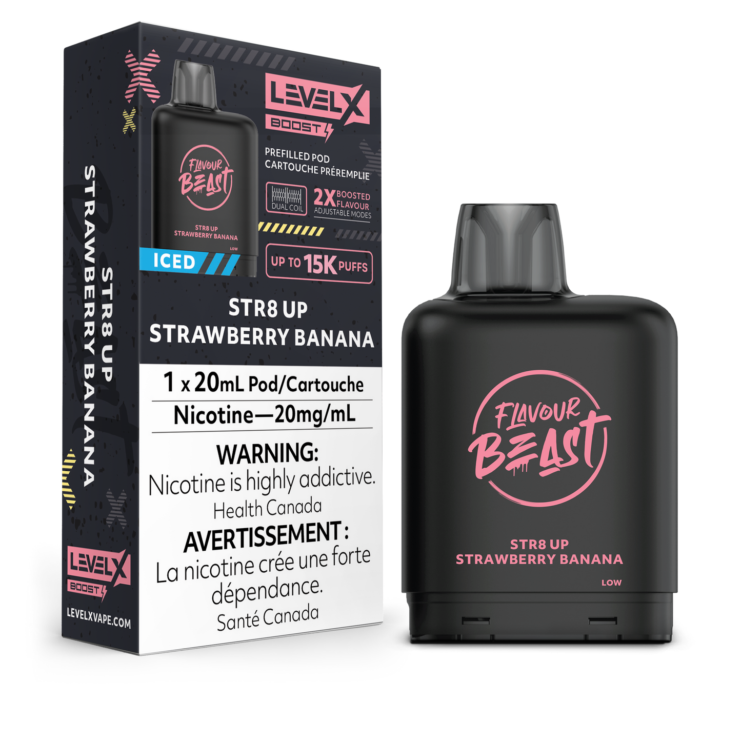 Flavour Beast Level X Boost Replacement Pod 20mL 15000 Puff Str8 Up Strawberry Banana