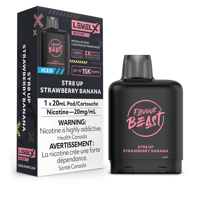 Flavour Beast Level X Boost Replacement Pod 20mL 15000 Puff Str8 Up Strawberry Banana