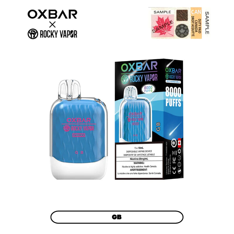 Vape jetable rechargeable OXBAR X Rocky Vapor G8000 18 ml