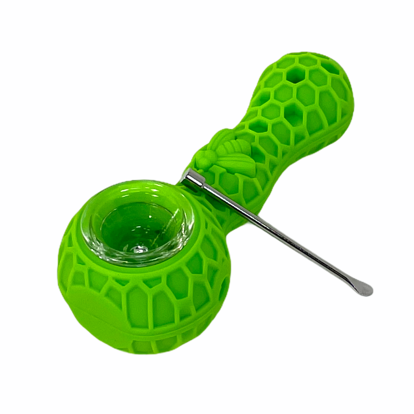 Honey Bee 4" Silicone Hand Pipe with Glass Bowl and Tool