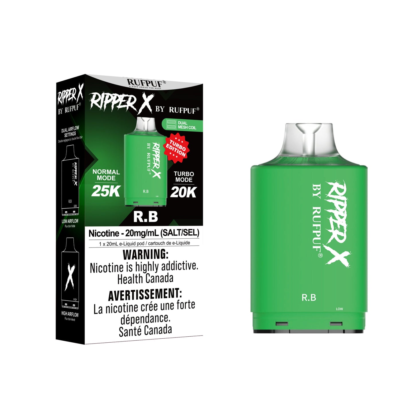 Pod de remplacement Gcore Rufpuf Ripper X 20 ml 20 000 ou 25 000 bouffées niveau X