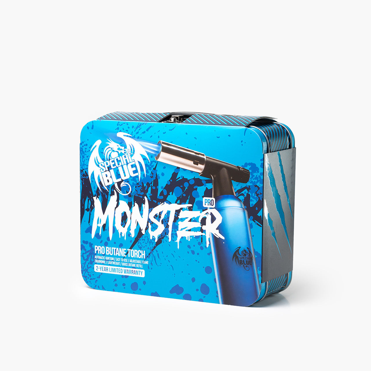 Torche spéciale à double flamme Blue Monster Pro avec étui de transport en étain assorti