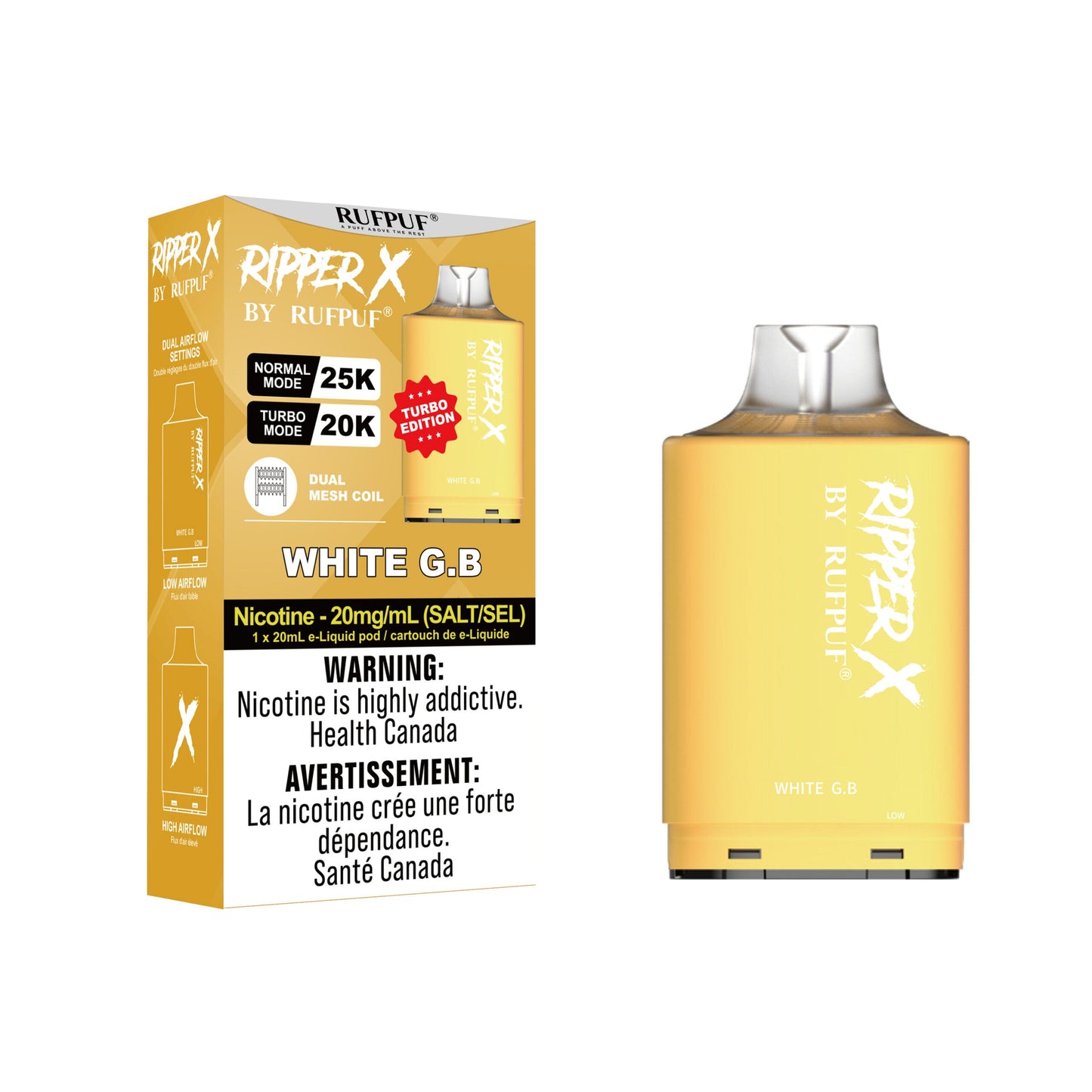 Pod de remplacement Gcore Rufpuf Ripper X 20 ml 20 000 ou 25 000 bouffées niveau X