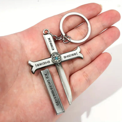 Unisex Alloy Cross Pendant Silvery Keychain