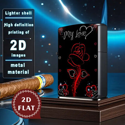 2D Flat Rose Hearts & "My Love" Text Retro Fashion Lighter Shell