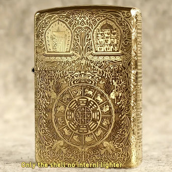 Engraved Nine Palaces and Bagua Diagram Flip Cover Lighter Shell