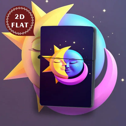 2D Flat Celestial Faces Kissing Retro Lighter Shell