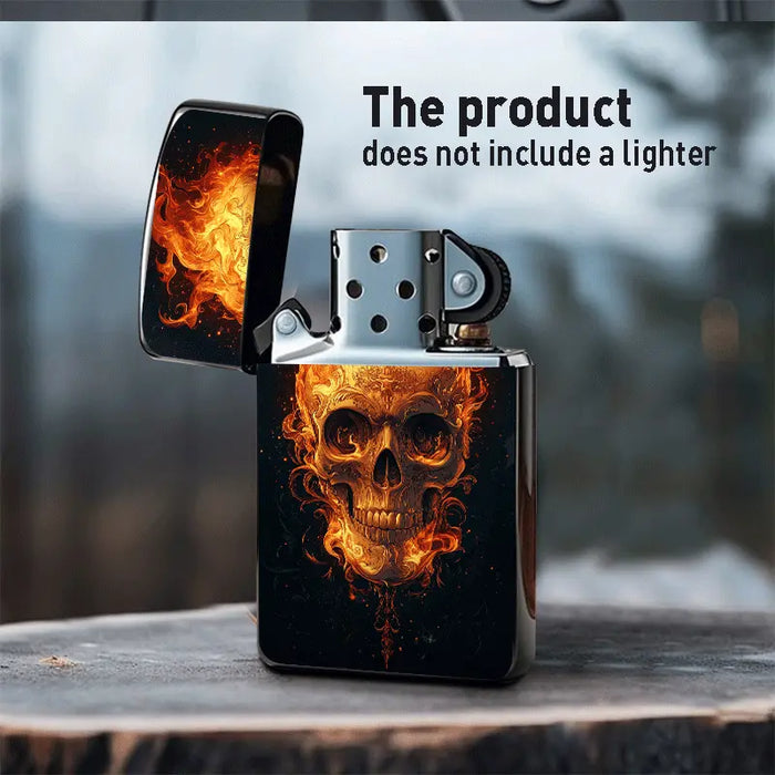 Flames & Skull Metal Lighter Case