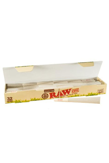 RAW Organic Hemp Pre-Rolled 1 1/4 Single Pack Cones - 32 Pcs