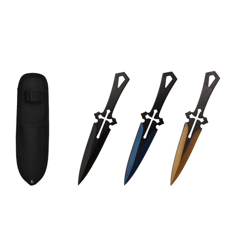 6.5″ Blue Gold Black 3-Pc Throwing Knife w/ Sheath